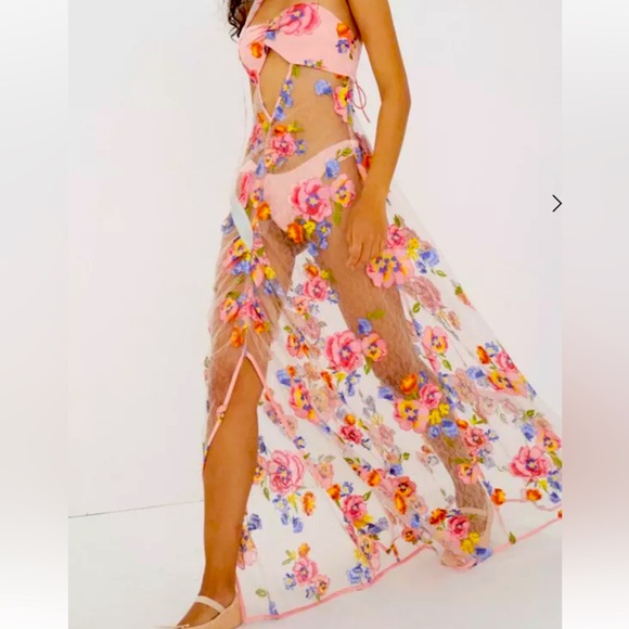 For Love & Lemons Embroidered Maxi Detailed Floral Appliqué NWT Size XS NWT - Picture 14 of 15